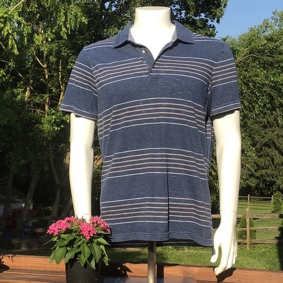 Banana Republic Pima Cotton Shirt Mens L Short Sleeve Blue Striped - Picture 1 of 7